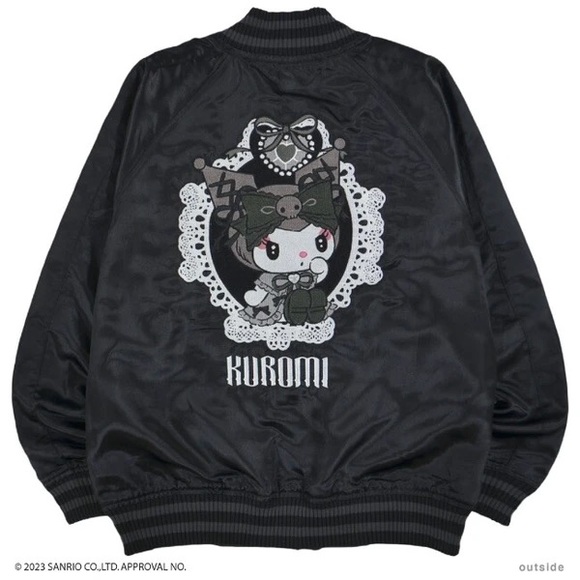 Sanrio Kuromi My Melody Satin Jacket Black 2way Reversible Embroidery Cosplay - Picture 3 of 5